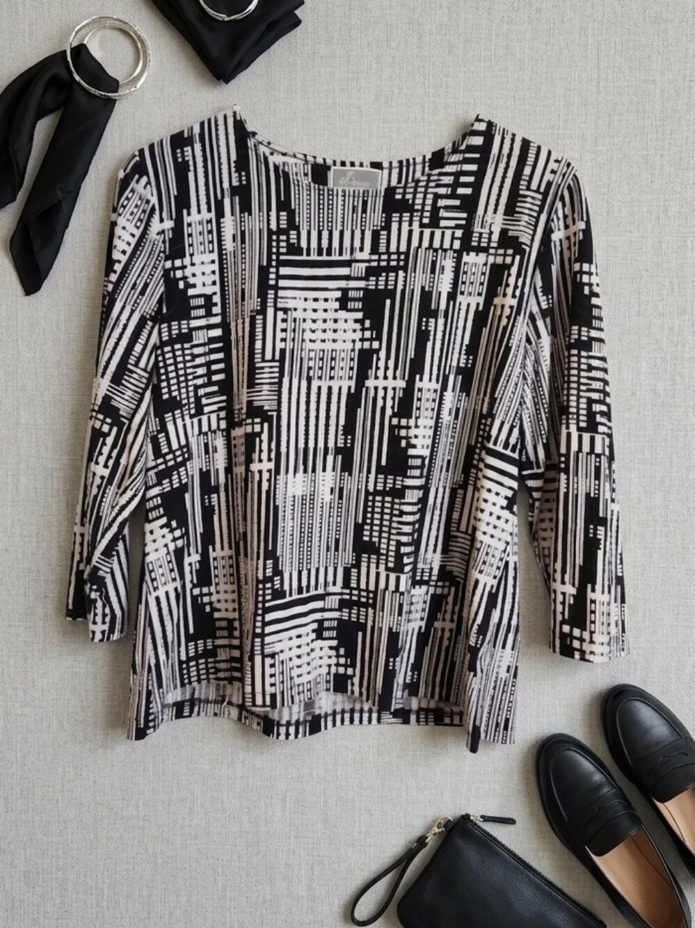 JM Collection Geometric Print 3/4 Sleeve Top - PL